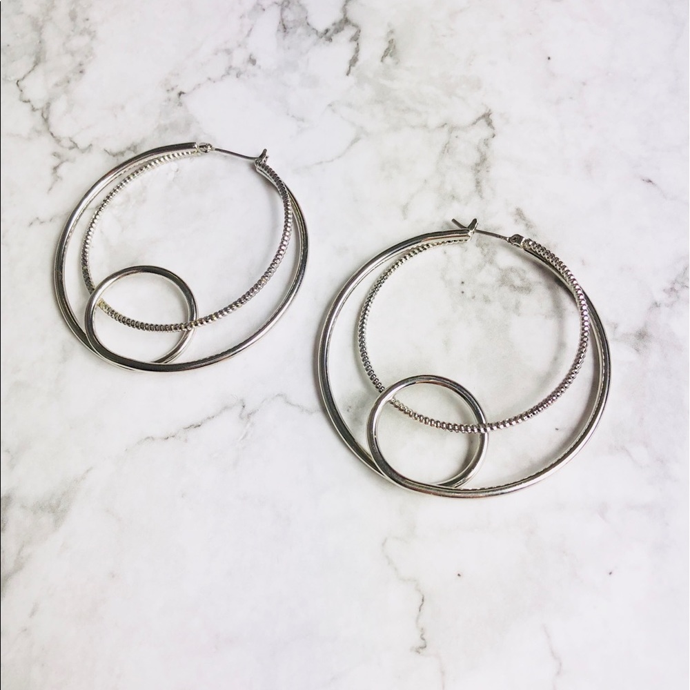 New! Triple Circle Hoop Silver Earrings.